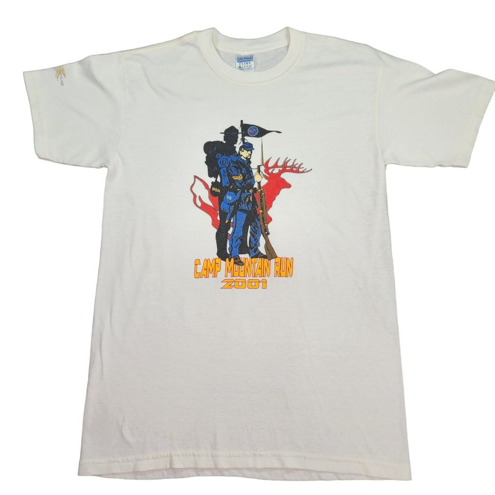 Vintage 2001 Camp Mountain Run Boy Scouts T-Shirt White Medium